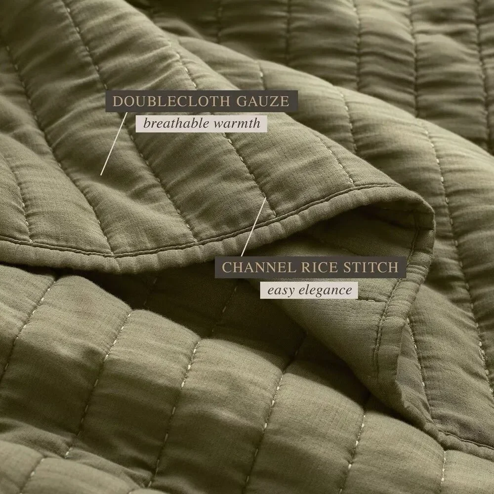 Jeremiah Brent Home 3pc King Rice Stitch Gauze Quilt Set Green